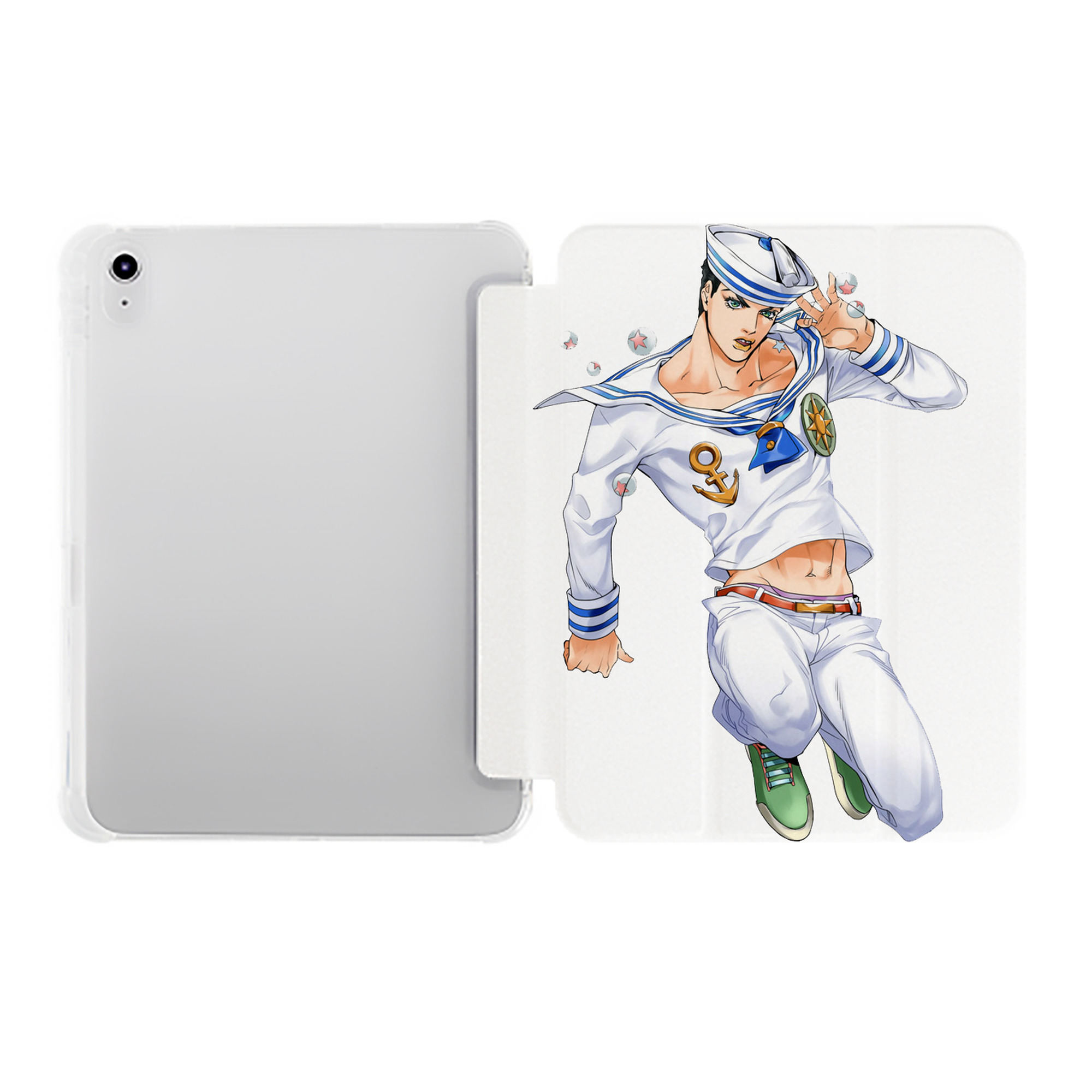 （画像用） ジョジョの奇妙な冒険 東方定助 JoJo's Bizarre Adventure Higashikata Josuke IPad ケース ペン収納付き 三つ折りスタンド PUレザー×シリコン 対応機種9.5/10.5/10.9インチ